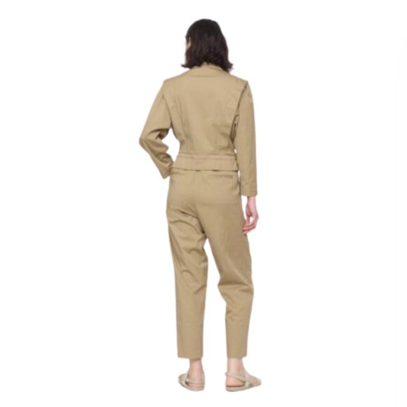Sea NY Tula Chino Jumpsuit Womens 2 Khaki Beige Cotton Crew Neck Long Sleeve - Picture 2 of 13